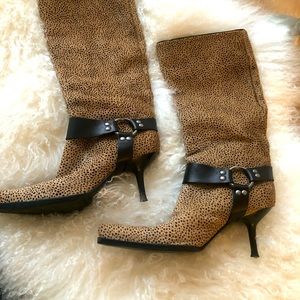 Pristine 9/10 Sergio Rossi womens real leopard/leather skin heel boots SZ 35 1/2